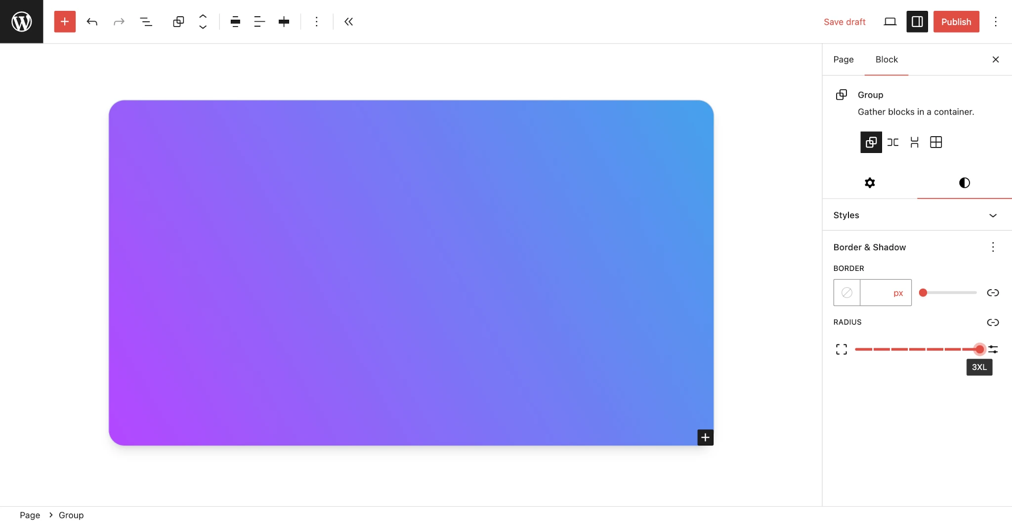 Preset ukuran radius batas di WordPress 6.9
